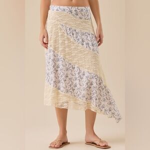 Altar’d State Lace Midi Skirt Floral Asymmetrical XXS Boho Cottagecore White